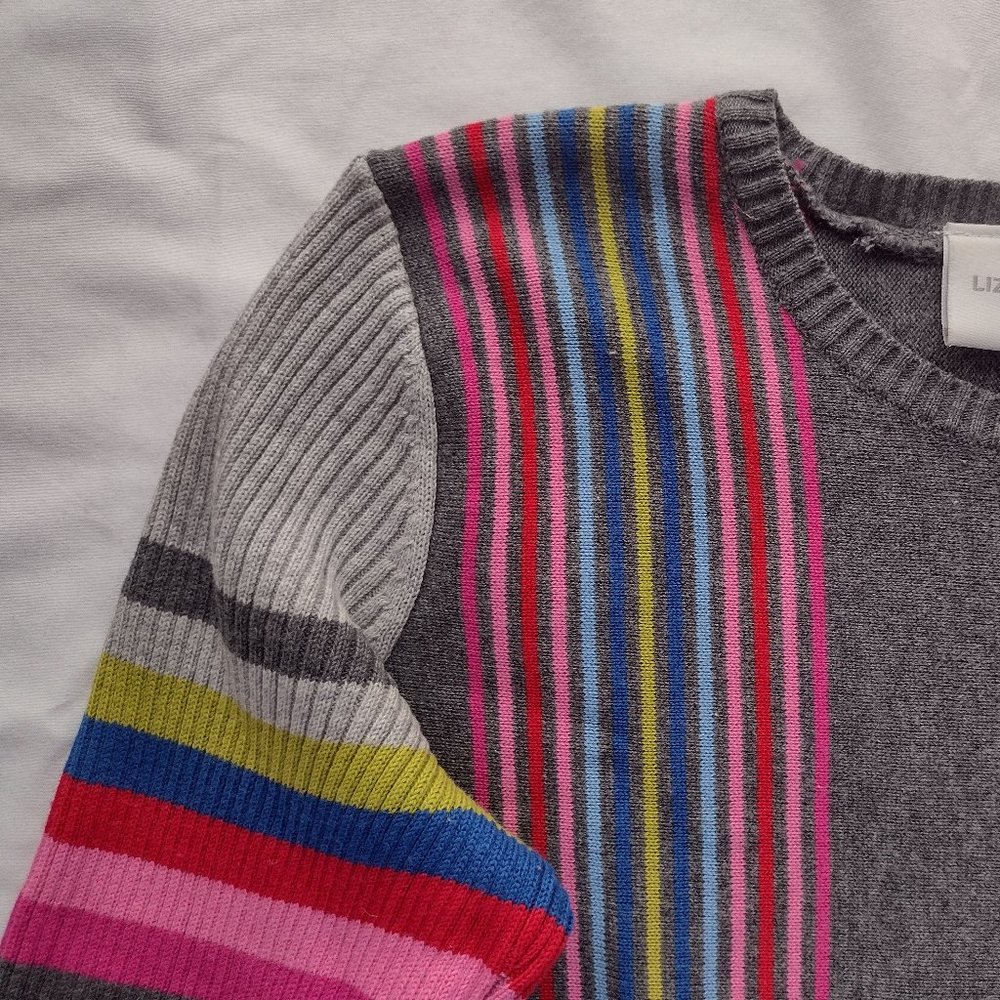 Fun Vintage Sweater w Striped Detailing, 100% Cotton, Women's Sz P (fits XXS)